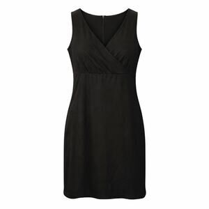 Basic Editions Linen Blend Sleeveless Dress Womens 14 Black Lined Minimalist